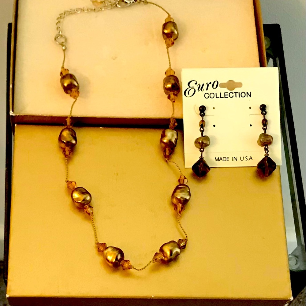 Euro Collection “Tin Cup” Bead and Topaz Necklace and Earrings Set